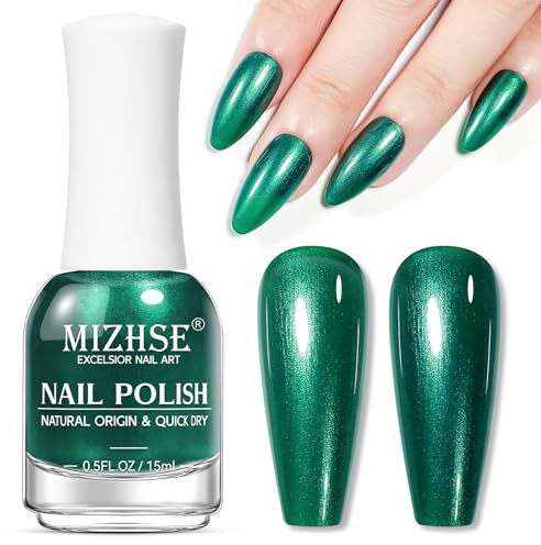 MIZHSE Grün Nagellack Perlmutt Deckend Shimmer Nagellack Schnelltrocknend | Nagellack Schnelltrocknend, Nageldesign mit Perleffekt, Perlmutt Nail Polish, 15ml
