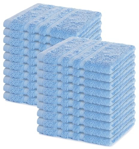 Lavea® Seiftuch 20er Set 30x30 cm, Delphinblau | 100% Baumwolle, hochwertige Seiftücher und Gästehandtücher, saugstark, waschbar und strapazierfähig – Frottierserie Elena