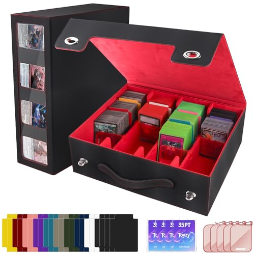 Commander Deck Box, Sammelkarten Aufbewahrungsbox mit Commander Display | Spielkarten Deckbox für Magic the Gathering(MTG)/ TCG/YuGiOh/Sport Karte mit Traggriff & 4 Kartenteilern & 24 Trennregister