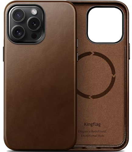 kingflag Lederhülle für iPhone 14 Pro aus Argentinien importiertem | Ölgewachstem Vollnarbenleder, Kompatibel mit MagSafe & extra dünn (Braun)