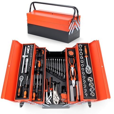 Walter Steel Caisse à Outil Complète 85 Pièces, Chrome Vanadium | Complète Portable avec Tournevis et Pinces - Kit d’Outils Idéal pour Maintenance Quotidienne à la Maison ou au Garage Orange