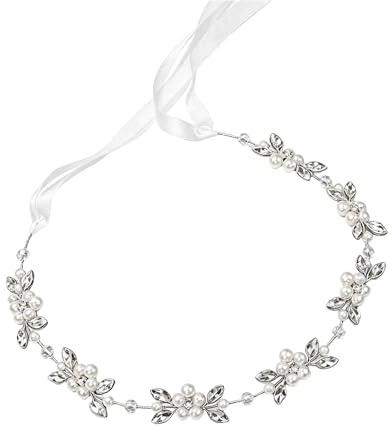 Braut Haarschmuck Hochzeit Blumen Kristall Perlen Haarreif Hochzeit Silber | Perlen Stirnbänder Hochzeit Elegante Brautschmuck Blumenkranz Haare Hochzeit für Frauen Mädchen Braut Proms Geburtstag Party