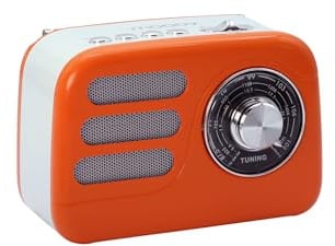 Mooov 477241 - Radio Vintage Bluetooth 5.4 con Batería Recargable, Radio FM/Am/SW Portátil Retro, Altavoz Inalámbrico Compacto, USB y microSD, 6h Autonomía - Naranja