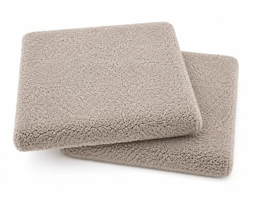 KAMACA 2er Set Sherpa Sitzkissen 39x39x4 cm Taupe – Weiche Stuhlkissen mit Schaumstofffüllung, Flauschige Sitzauflage, Komfort Sitzpolster für Küche, Esszimmer & Büro