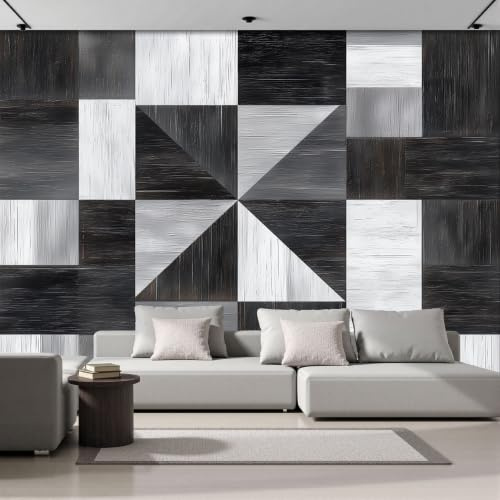 Fotomurale 400X280Cm Marmo Semplice Motivo Geometrico Moderno Effetto Legno, Carta Da Parati In Tessuto Non Tessuto Per Soggiorno E Camera Da Letto Qualità Premium, Bianco Nero (Colla Non Inclusa)