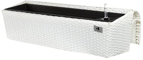 GARTENFREUDE Polyrattan Balkonkasten Blumenkasten, 82 x 25 x 22 cm, mit Bewässerungssystem, weiß