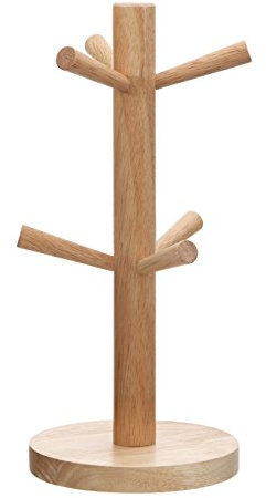Premier Housewares Rubberwood Mug Tree 6 Mugs Holder for Kitchen | Free Standing Mug Stand | Sturdy Cup Holder Kitchen Accessories | Anti-Slip Coffee Cup Stand for Mugs