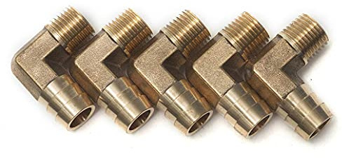 LTWFITTING 90 Deg Elbow Brass Barb Fitting 1/4-Inch Male BSP x 12mm ID Hose(Pack of 5)