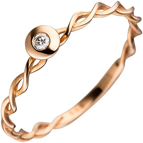 Schmuck Krone Solitär Ring Damenring mit Diamant Brillant 585 Gold Rotgold gedreht Fingerring, Ringgröße:Innenumfang 54mm ~ Ø17.2mm