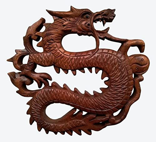 Wogeka - Schönes Drachen Relief - Schnitzerei aus Holz als Geschenk-Idee zu Geburtstag Weihnachten zur Wand-Dekoration Feng Shui Dragon Handarbeit Rel31