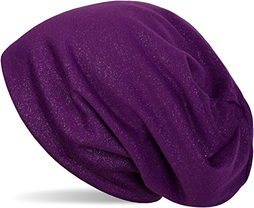 styleBREAKER Damen Beanie Mütze mit All Over Glitzer in Unifarben, Glitzermütze, Leichte Stoffmütze Einfarbig 04024117, Farbe:Violett