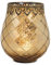 Vintage Kerzenglas Windlicht gold in 18 cm - Modernes Windlichtglas als Kerzenständer Laterne und Teelichthalter - Boho Kerzenhalter Teelichtglas für Wohnzimmer Tisch-Deko, Balkon, Hochzeit