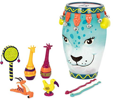 B. toys Bongo Trommel mit Trommelstöcken, Tamburin, Maracas, Percussion Set – Spielzeug Kindertrommel mit Musikinstrumenten für Kinder ab 2 Jahren (9 Teile)