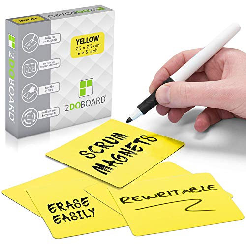 2DOBOARD 25 Magnetic Notes - Magnetic Sticky Notes 3 x 3 in – Fun Dry Erase Whiteboard Magnets for Fridge, Office, Classroom - Easy to Clean & Reuse Stick Notes (Yellow)