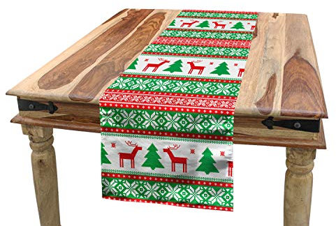 ABAKUHAUS Weihnachten Tischläufer, Ferienzeit Deer, Esszimmer Küche Rechteckiger Dekorativer Tischläufer, 40 x 300 cm, Grün Weiß Rot