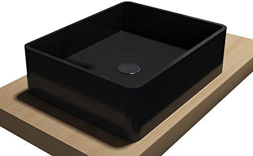 Vasque à poser PB2012B en pierre solide (Solid Stone) - 60 x 40 x15 cm - couleur sélectionnable, Couleur:Noir (mat), Couvercle supplémentaire:Sans cache supplémentaire