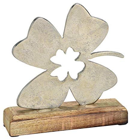 jakopabra Deko Kleeblatt vierblättrig groß 15 cm/Hängender Ornament Metall, Mangoholz St. Patrick's Day, Allgemein, Geburtstag, Muttertag, Weihnachten