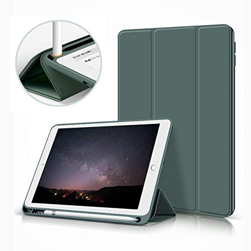 aoub Neues iPad (2019 7. Generation / 2020 8. Generation/2021 9. Generation) 10,2 Hülle mit Stifthalter Dünn Leicht Smart Schutzhülle Standabdeckung Auto Aufwachen/Schlafen für iPad, Grün