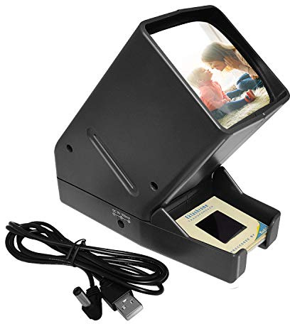Visualizzatore di diapositive per striscia di pellicola da 35 mm, da tavolo, portatile, illuminato a LED, per negativi positivi, ingrandimento 3x, funzionamento a batteria (cavo di alimentazione USB