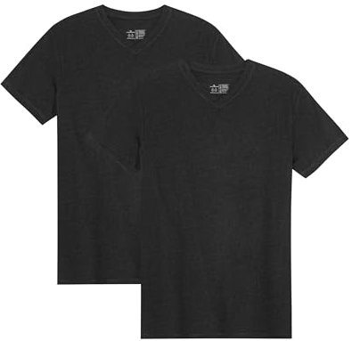 DANISH ENDURANCE Camisetas de Algodón Orgánico para Hombre, Cuello Redondo o Cuello en V, Manga Corta, 2-Pack, Cuello en Pico - Negro, L