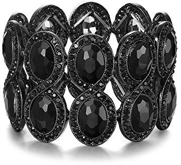 EVER FAITH Damen Armband Strass Kristall Art Deco Hochzeit Braut Elastisch Stretch Armreif Schwarz Schwarz-Ton