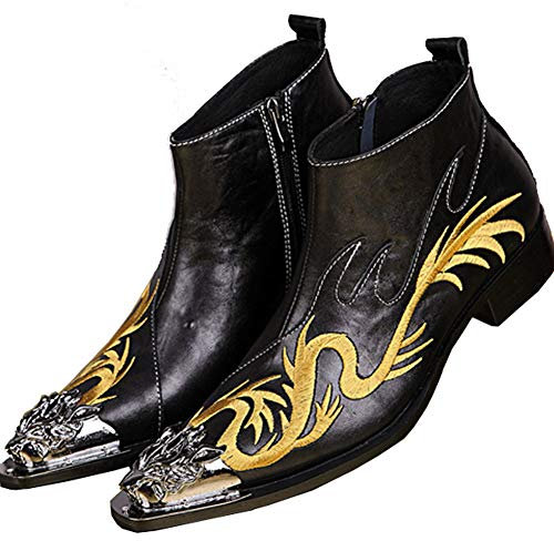 Wuf Stivali da cowboy, stivaletti da uomo, in pelle, con borchie in metallo, Nero , 42 EU