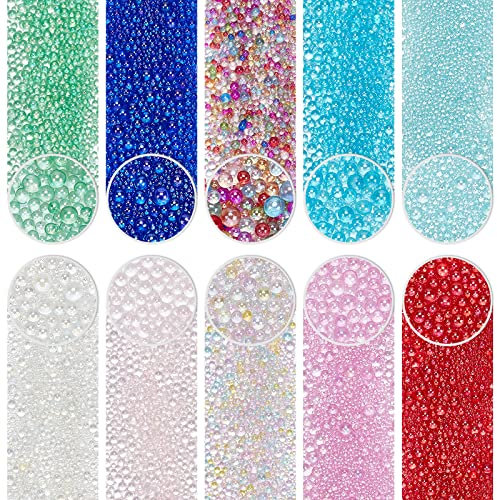 OLYCRAFT 720-1000Pcs 0.4-3mm Resin Bubble Beads No Hole Micro Caviar Beads 10 Colors Iridescent Water Droplets Bubble Beads Tiny Glass Beads for Resin Crafting and Nail Arts -10g/bag