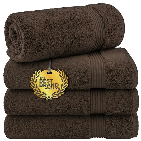 Cotton Paradise Turkish Cotton Bath Towel Set, 4 Piece, Brown, 100% Cotton, 27x54 Inches, Super Absorbent, Super Soft, Quick Dry