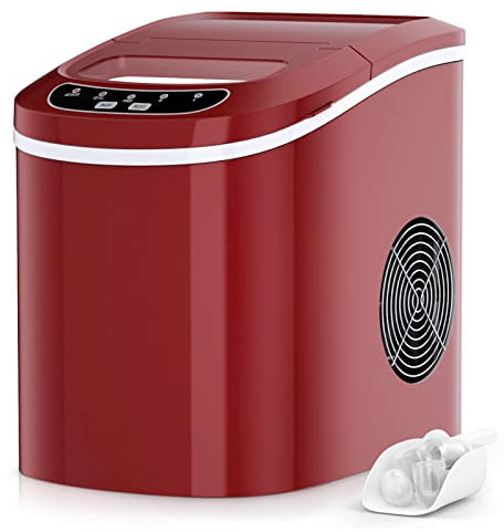 RELAX4LIFE Machine à Glaçons Autonettoyante 12KG par Jour, 9 Glaçons en 6-13 Mins,Réservoir 2.2 L pour Bureau Cuisine Bar, 24,2x35,8x32,5CM(Rouge)