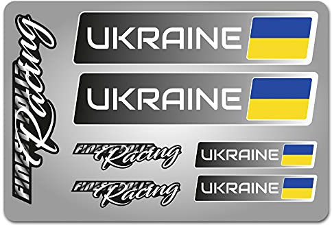4er Set Aufkleber mit Fahne Flagge und wahlweise Name Sticker für Auto Fahrrad Motorrad Roller Helm im Rallye Racing Design R156 (31 Ukraine, Ohne Wunschname)