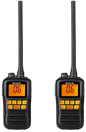 Retevis RM01 Radio de Dos Vías de Mano, IP67 Walkie Talkie Marino Impermeable, Vibración, Transceptor Marino Flotante, Radio Marino de Mano para Barcos Kayak Pescadores (Negro, 2 Piezas)