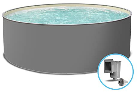 Paradies Pool® Edition grau Einzelbecken rund, 300x120cm (Ø x H), Stahlwandbecken, Poolplane in Sand 0,6mm, Handlauf grau, inkl. Skimmer-Set, Swimmingpool, Menge: 1 Stück