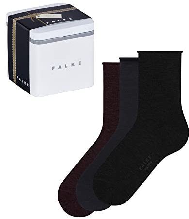 FALKE Damen Socken Happy Giftbox Uni Multipack W So Baumwolle einfarbig 3 Paar, Mehrfarbig Black Navy Blue Dark Grey 0050, 39-42