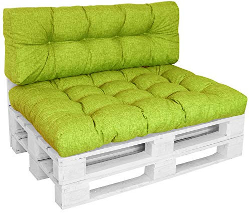 DILUMA | Palettenkissen Set Comfort Modell 2021 | 2-Teilig Apfelgrün | 1x Sitzkissen 120x80 cm + 1x Rückenlehne 120x40 cm | Wasser- & Schmutzabweisender Bezug | Indoor & Outdoor