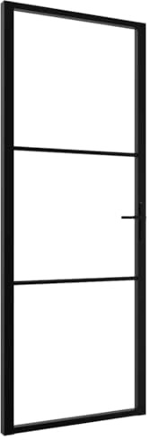 vidaXL Innentür mit Montagematerialien Industrie-Stil Wohnungstür Zimmertür Glastür Tür ESG Glas Aluminium 76x201,5cm Schwarz Aluminiumgriff