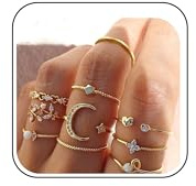 Boho-Gold-Stapelringe für Damen, Gold-Knöchelringe, Set, einfache Stern-, Mond-, Blumenringe für Teenager, Mädchen, stapelbare ästhetische Ringe, Metall, Kein Edelstein