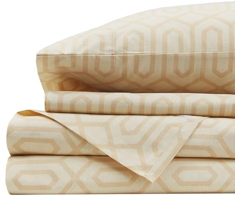 Comfort Spaces 100% Cotton Sheet Set Breathable, Lightweight, Soft with 14 Elastic Pocket Fits up to 16 Mattress, All Season Cozy Bedding, Matching Pillow Case, Queen Diamond Tan 4 Piece