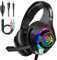 Tatybo Gaming Headset for PS4 PS5 Xbox One PC, Over-Ear Gaming Headphones with Surround Sound, Noise Canceling Mic, RGB Light