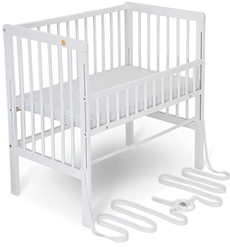 FabiMax Baby Beistellbett für Boxspringbett, TÜV geprüft 2022, Buche massiv weiß, inkl. Matratze Comfort