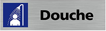 Pictogramme DOUCHE (Q0258). Signalisation Porte - 170 X 50 mm - Autocollant souple ou plaque alu brossé 2mm. - Plaque aluminium brossé - Plaque aluminium brossé -