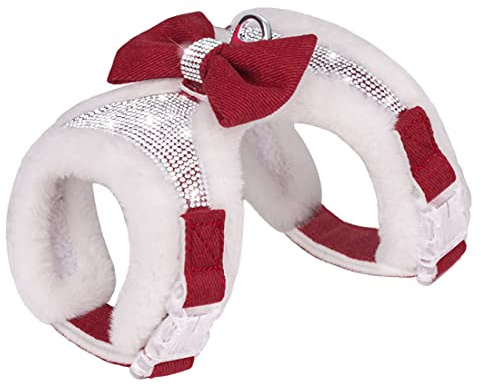 FUNAT Plüsch Brustgurte für Hunde, Strass Winter Hundegeschirr, Weste Bow Harness für kleine mittlere Hunde