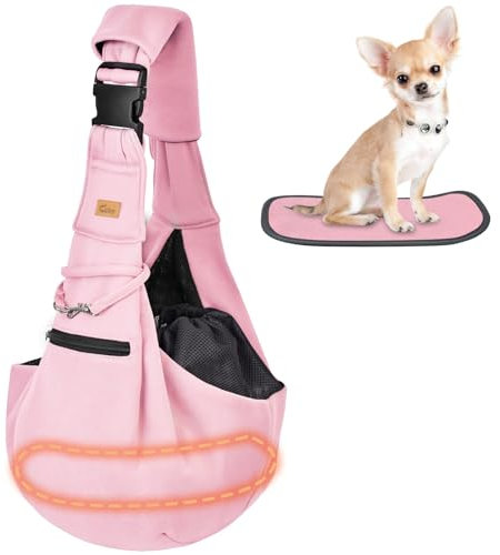 CUBY Marsupio per cani e gatti, reversibile, a mani libere, design morbido e a borsa, adatto per cuccioli, cani di piccola taglia e gatti all'aperto (rosa senior, cinturino regolabile 2.0)