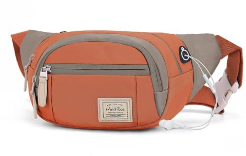 Wind Took Bauchtasche Gürteltasche Brusttasche Stylisch groß Hüfttasche Sport Handytasche mit Kopfhörer Port für Reise Wanderung Outdoor Running, Damen,35×7.5×15cm, Orange