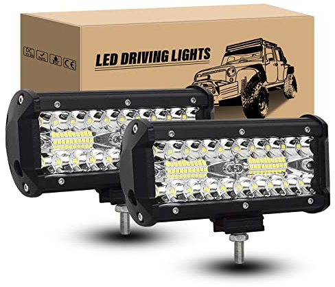 RIGIDON 2PCS 18cm 120W phare de travail Led 12V 24V Faisceau de Spot et Inondation Etanche Projecteur LED voiture pour tout terrain 4x4 moto auto camion tracteur suv bateau,6000K feux antibrouillard