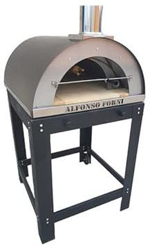 Forno a legna da esterno - 4 pizze con carrello e girarrosto, cottura diretta in acciaio, con mattoni refrattari e pirometro 500 gradi - forno per pizza da giardino, cuoci Pane, dolci, carne e pesce