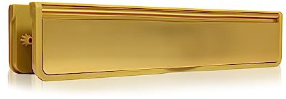 Xfort MailPlate Luxe 12 Letterplate Satin Brass Trim, Premium Draught Proof Postal Letterbox, Telescopic Sleeved Letter Box for Wooden, Composite and uPVC Midrail Doors with 40-80mm Door Thickness.