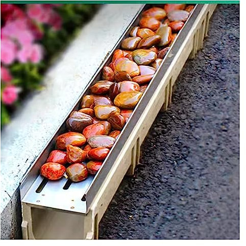 Entwässerungsrinne Drainage-Graben-System, 1 M Kanal Drain Kit Garten Terrasse Boden Beton Muds Regenrinne Mit U-Metallrosten Zum Füllen Von Kieselsteinchen ( Color : Silver , Size : 100x22x25cm )