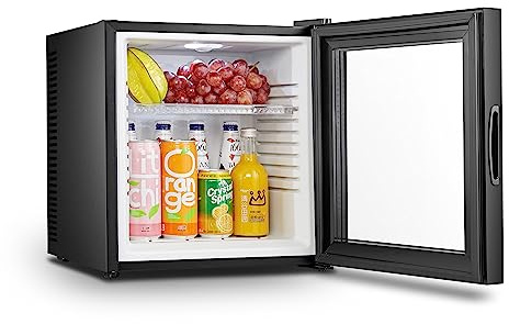 Melchioni Family | Minikühlschrank mit Glastür, Gesamtkapazität 23 Liter, thermoelektrischer Kühlschrank, leise mit LED-Licht, Energieeffizienzklasse E, Modell ICEBERG GLASS, Schwarz