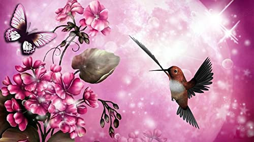 Puzzles Classiques 1000 Pieces Colibri, Papillon Et Fleurs Roses 75 * 50Cm