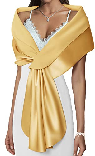 Atigy Damen Satin Stola Festlich Elegante Hochzeit Schals Stola für Abendkleider Brautkleider (S, Gold)